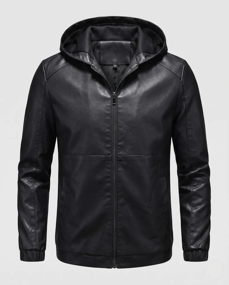 Herren Hoodie Blouson in Lederoptik mit minimalem Reißverschluss vorne und elastischen Bündchen Drune