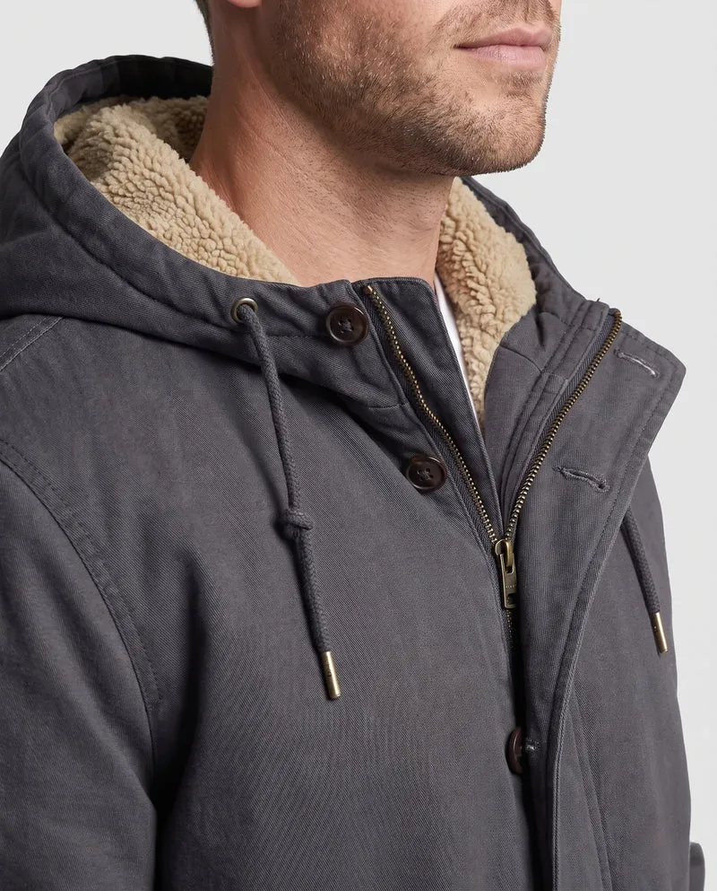 Herren Kapuzen Canvas Jacke mit vollem Teddyfutter und einstellbarem Saum Drune