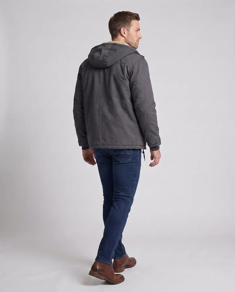 Herren Kapuzen Canvas Jacke mit vollem Teddyfutter und einstellbarem Saum Drune