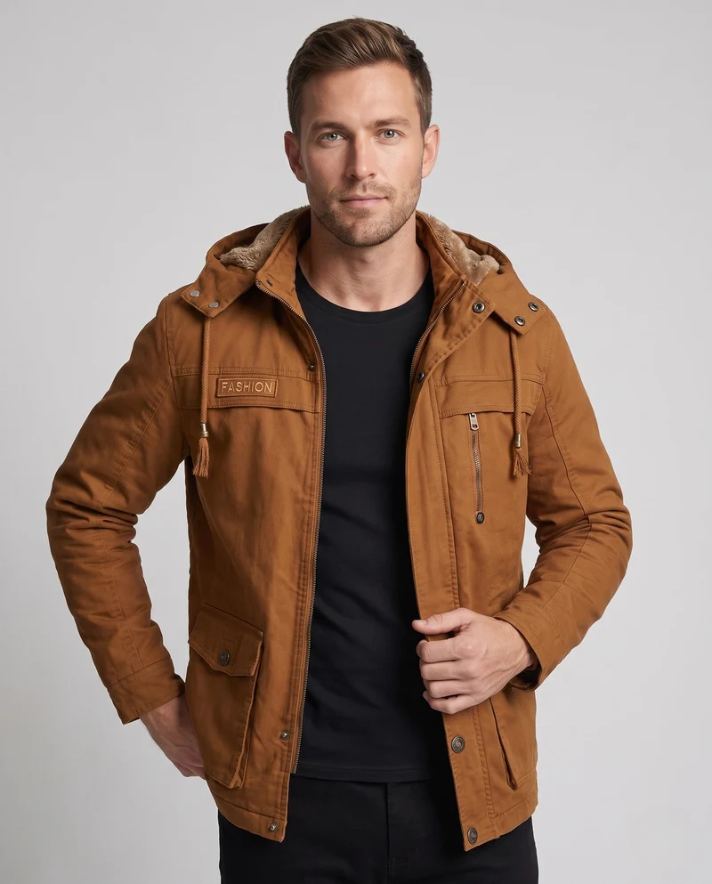 Herren Feldjacke mit Kapuze und Teddy-Futter sowie Multifunktionssch pockets Drune