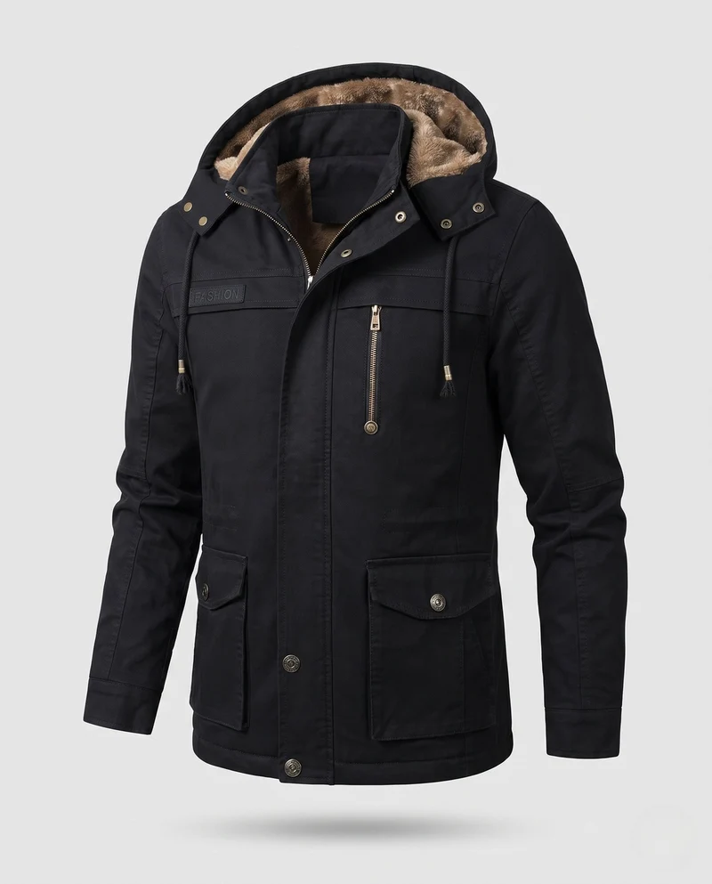 Herren Feldjacke mit Kapuze und Teddy-Futter sowie Multifunktionssch pockets Drune