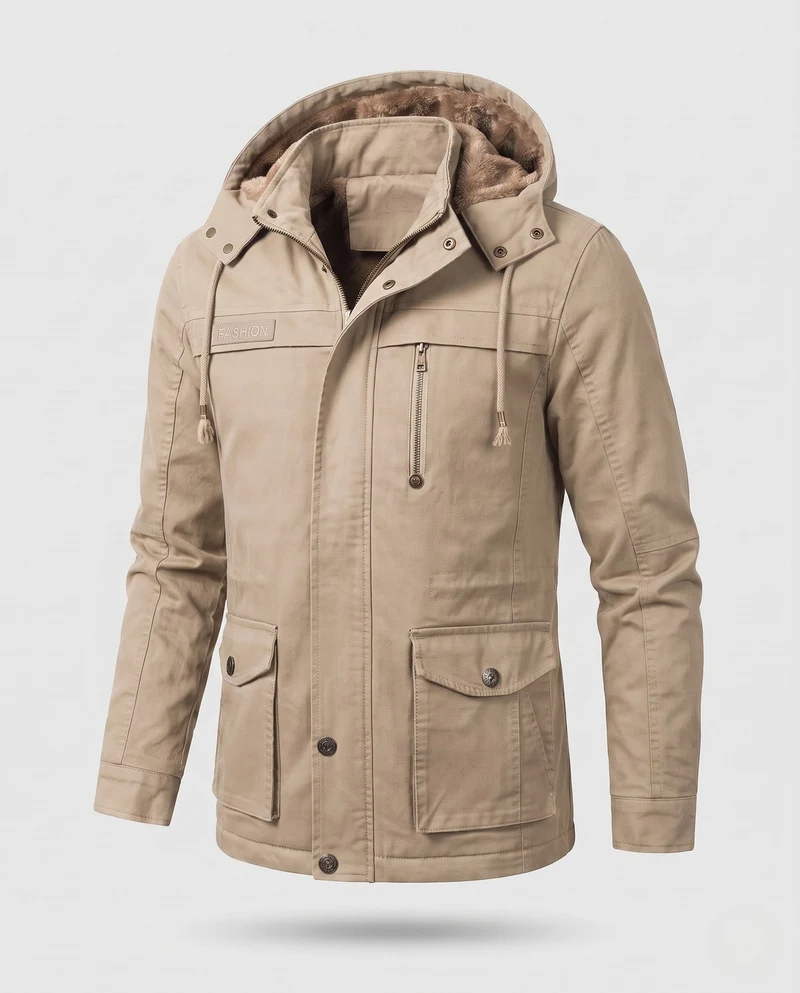 Herren Feldjacke mit Kapuze und Teddy-Futter sowie Multifunktionssch pockets Drune