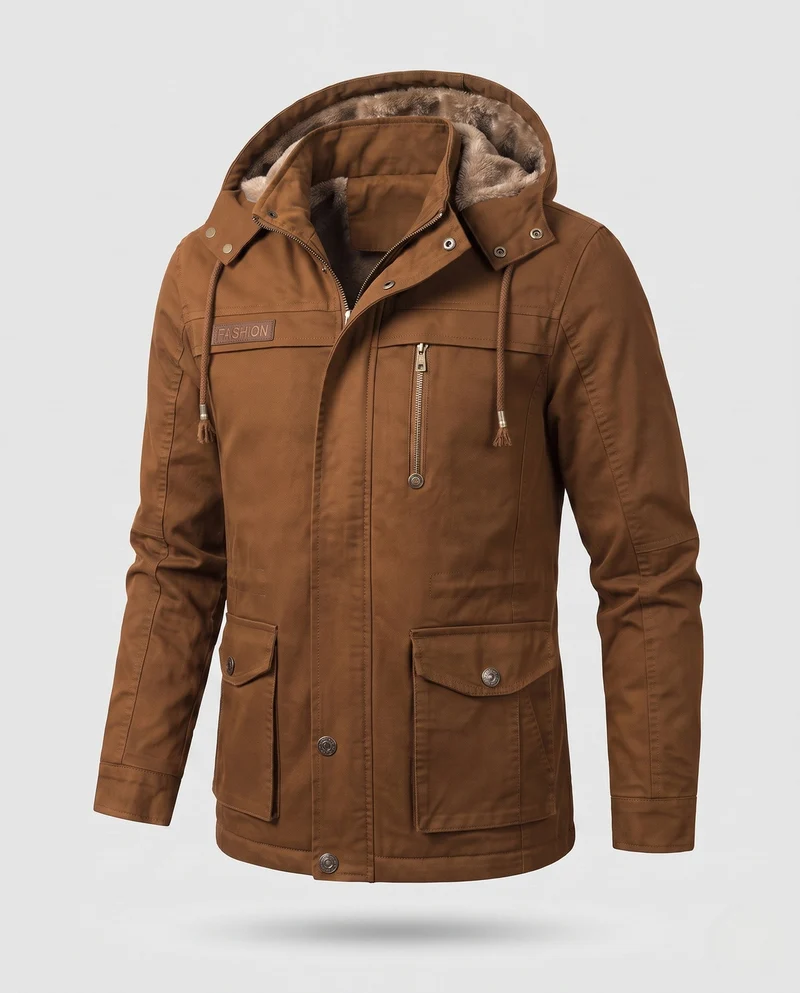 Herren Feldjacke mit Kapuze und Teddy-Futter sowie Multifunktionssch pockets Drune