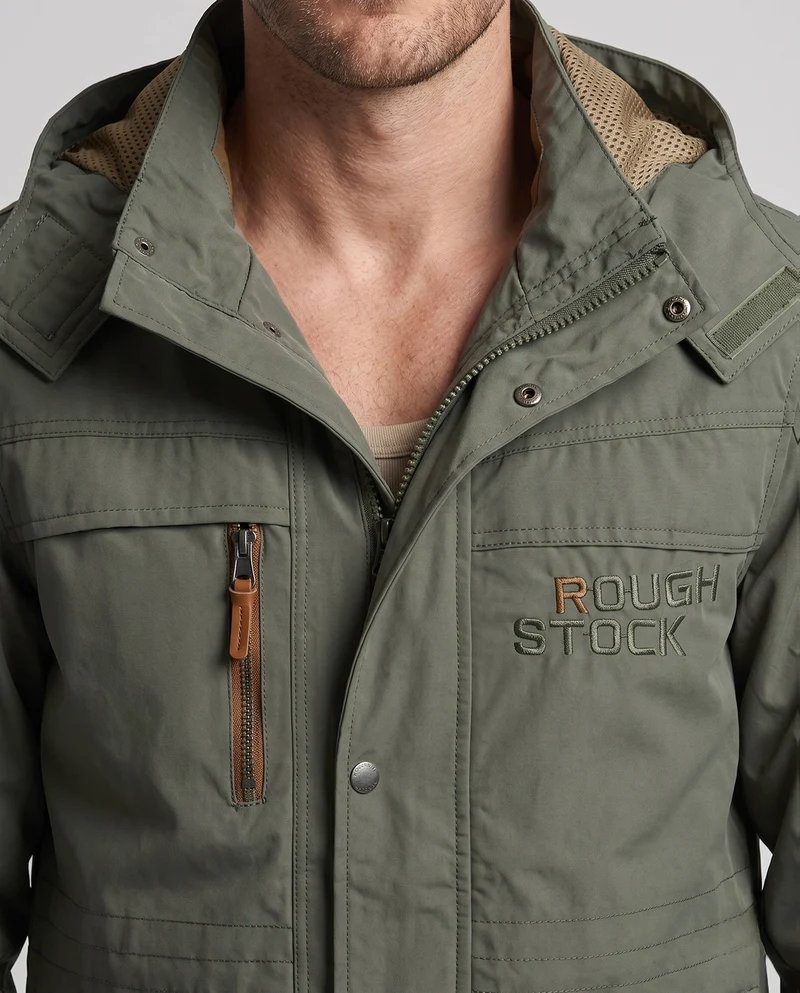Herren-Sweatjacke mit Kapuze aus wasserabweisendem Canvas mit atmungsaktivem Mesh-Futter und Multifunktionstaschen Drune