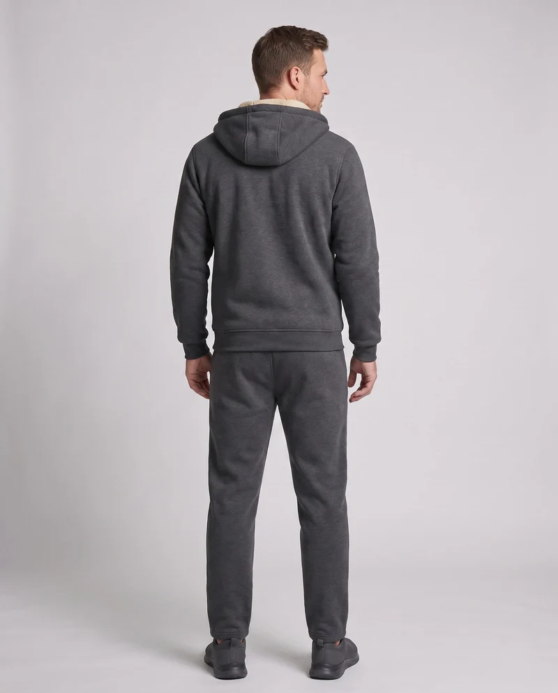Herren Hoodie Sweat Set mit Teddyfutter, Reißverschlusstaschen und elastischem Bund Drune
