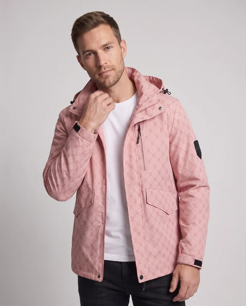 Herren Parka mit Kapuze aus wasserabweisendem Nylonmix mit Allover-Monogramm und Multifunktionstaschen Drune