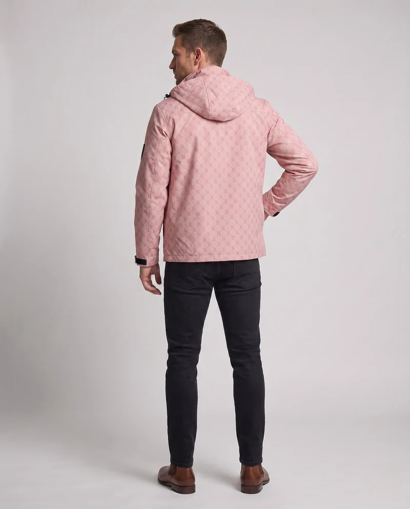 Herren Parka mit Kapuze aus wasserabweisendem Nylonmix mit Allover-Monogramm und Multifunktionstaschen Drune