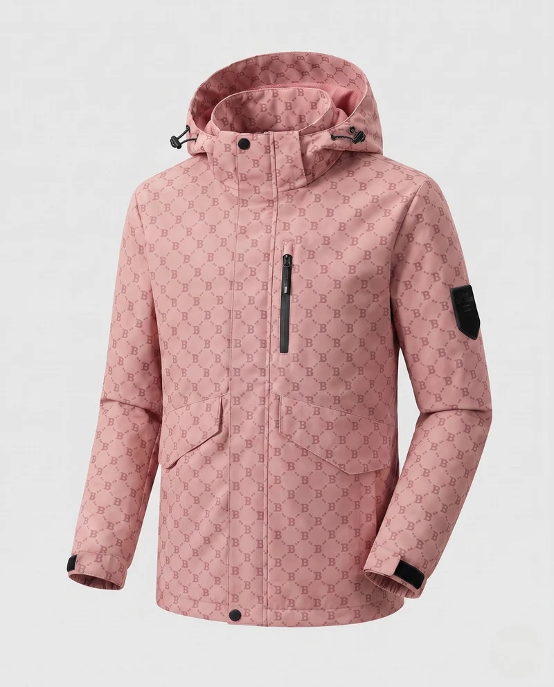 Herren Parka mit Kapuze aus wasserabweisendem Nylonmix mit Allover-Monogramm und Multifunktionstaschen Drune