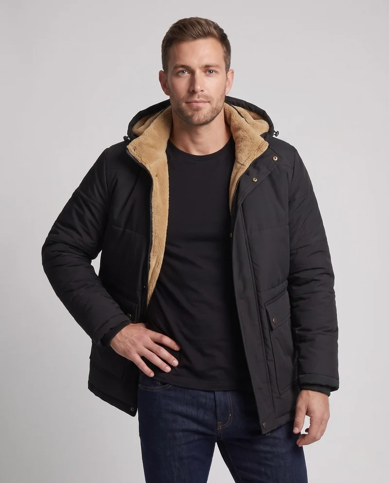 Herren Parka mit Kapuze und ganzflächigem Teddyfleece-Futter sowie thermischer Isolierung Drune