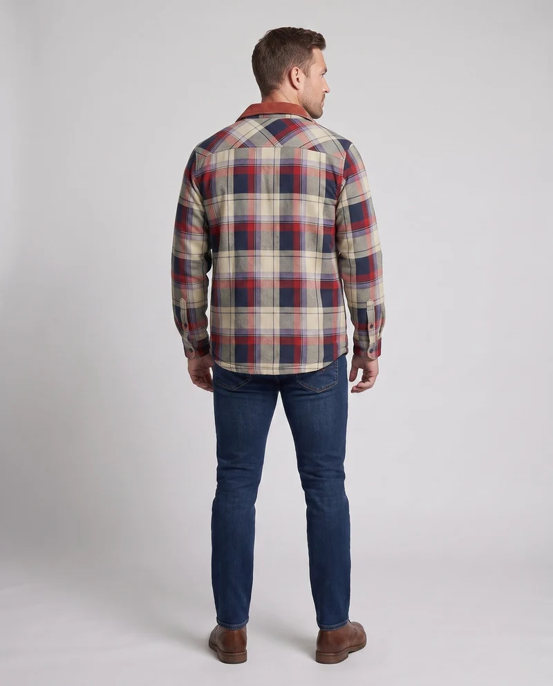 Herren Karo-Überhemdjacke mit warmem Teddy-Futter und Klappentaschen Drune