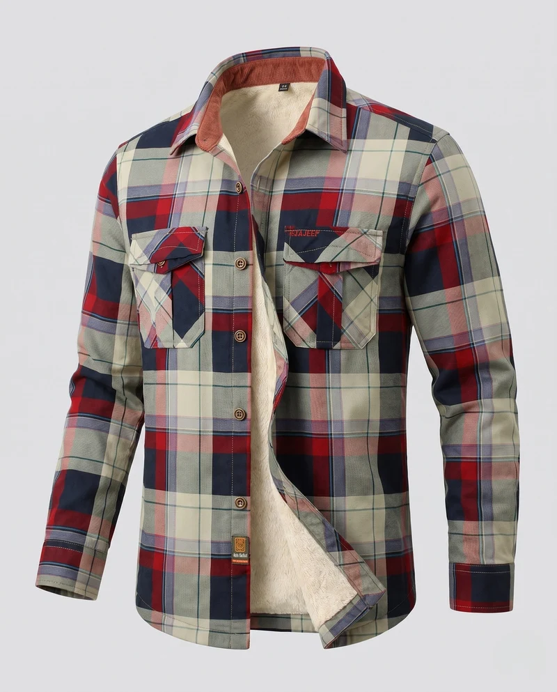 Herren Karo-Überhemdjacke mit warmem Teddy-Futter und Klappentaschen Drune