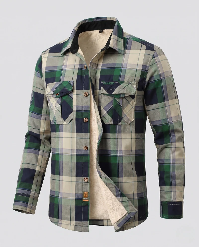 Herren Karo-Überhemdjacke mit warmem Teddy-Futter und Klappentaschen Drune