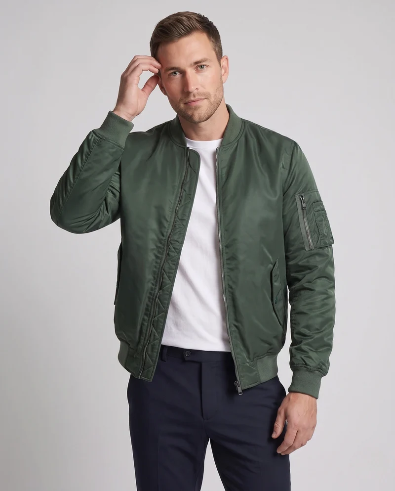 Herren klassische Nylon Bomberjacke im Pilotstil mit Utility-Tasche am Ärmelsaum und geripptem Bund Drune