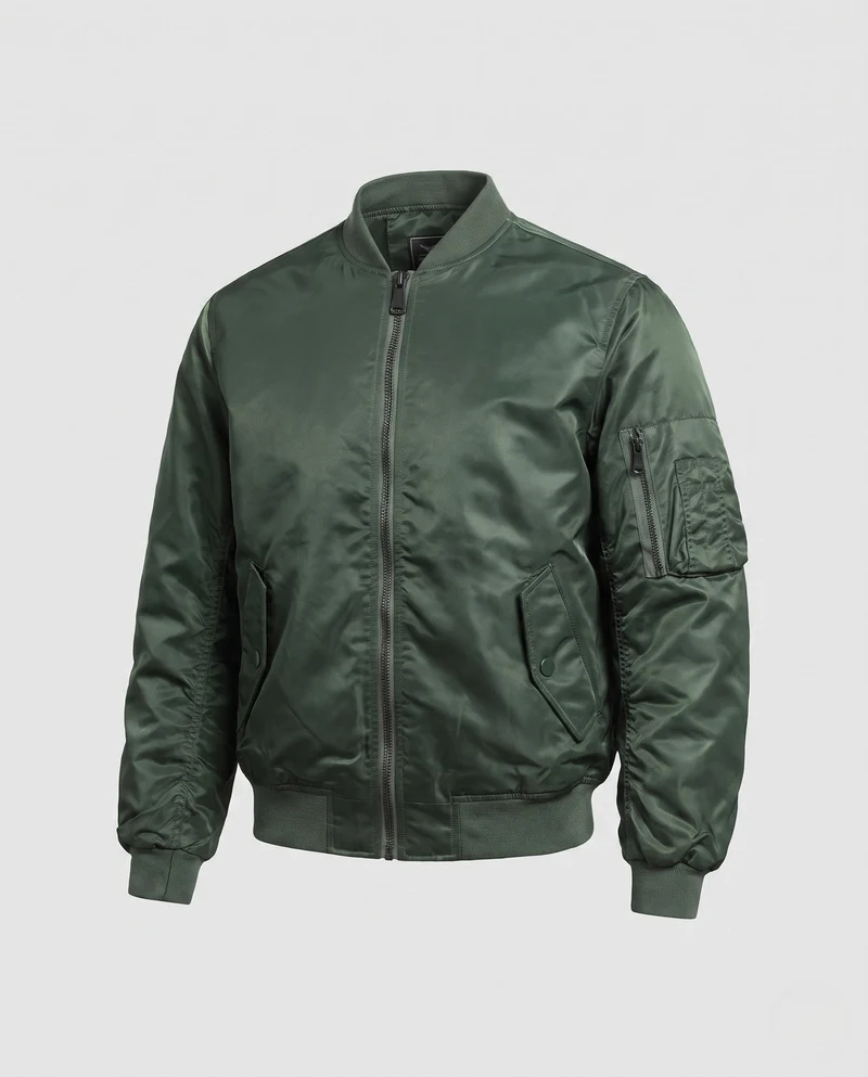 Herren klassische Nylon Bomberjacke im Pilotstil mit Utility-Tasche am Ärmelsaum und geripptem Bund Drune