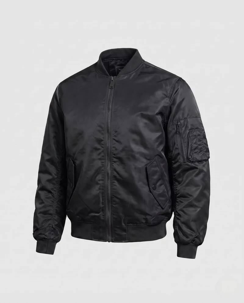 Herren klassische Nylon Bomberjacke im Pilotstil mit Utility-Tasche am Ärmelsaum und geripptem Bund Drune