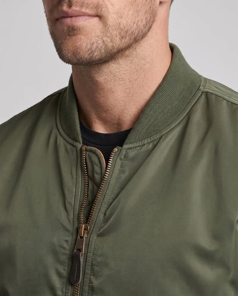 Herren klassische Pilot-Bomberjacke mit Kontrastfutter, Utility-Tasche am Ärmel und geripptem Saum Drune