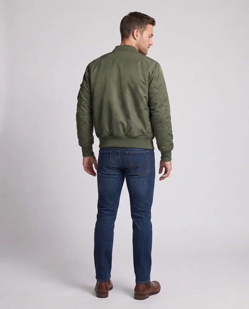 Herren klassische Pilot-Bomberjacke mit Kontrastfutter, Utility-Tasche am Ärmel und geripptem Saum Drune