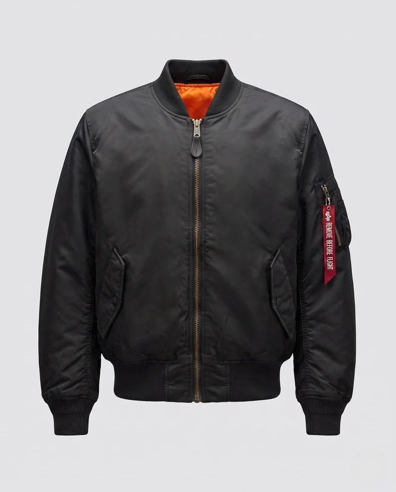 Herren klassische Pilot-Bomberjacke mit Kontrastfutter, Utility-Tasche am Ärmel und geripptem Saum Drune