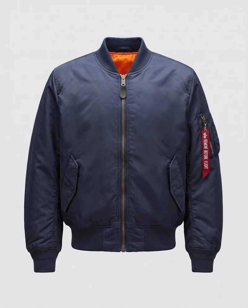 Herren klassische Pilot-Bomberjacke mit Kontrastfutter, Utility-Tasche am Ärmel und geripptem Saum Drune