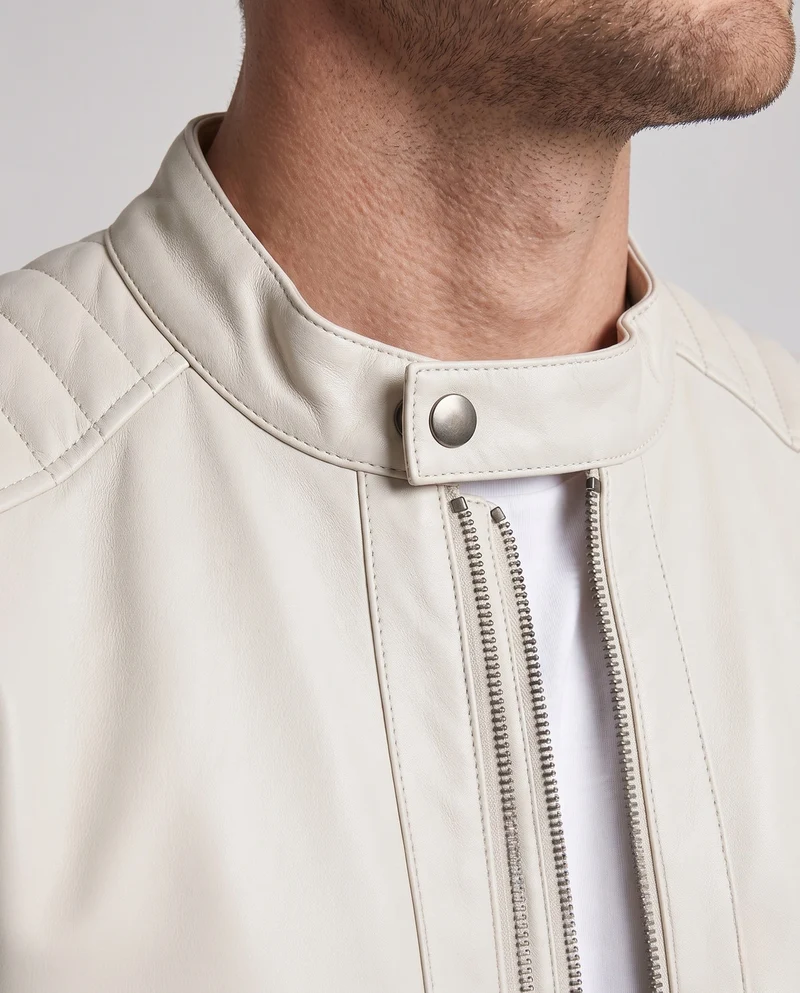Herren Kunstleder Bikerjacke im Slim Fit mit Stehkragen und Reißverschlusstaschen Drune
