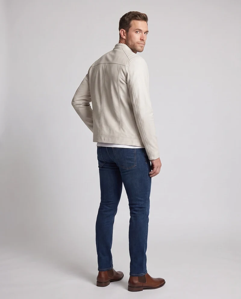 Herren Kunstleder Bikerjacke im Slim Fit mit Stehkragen und Reißverschlusstaschen Drune