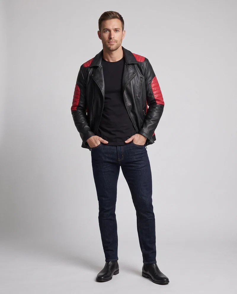Herren Kunstleder Bikerjacke mit gesteppten Kontrastpaneelen und thermischer Fütterung Drune