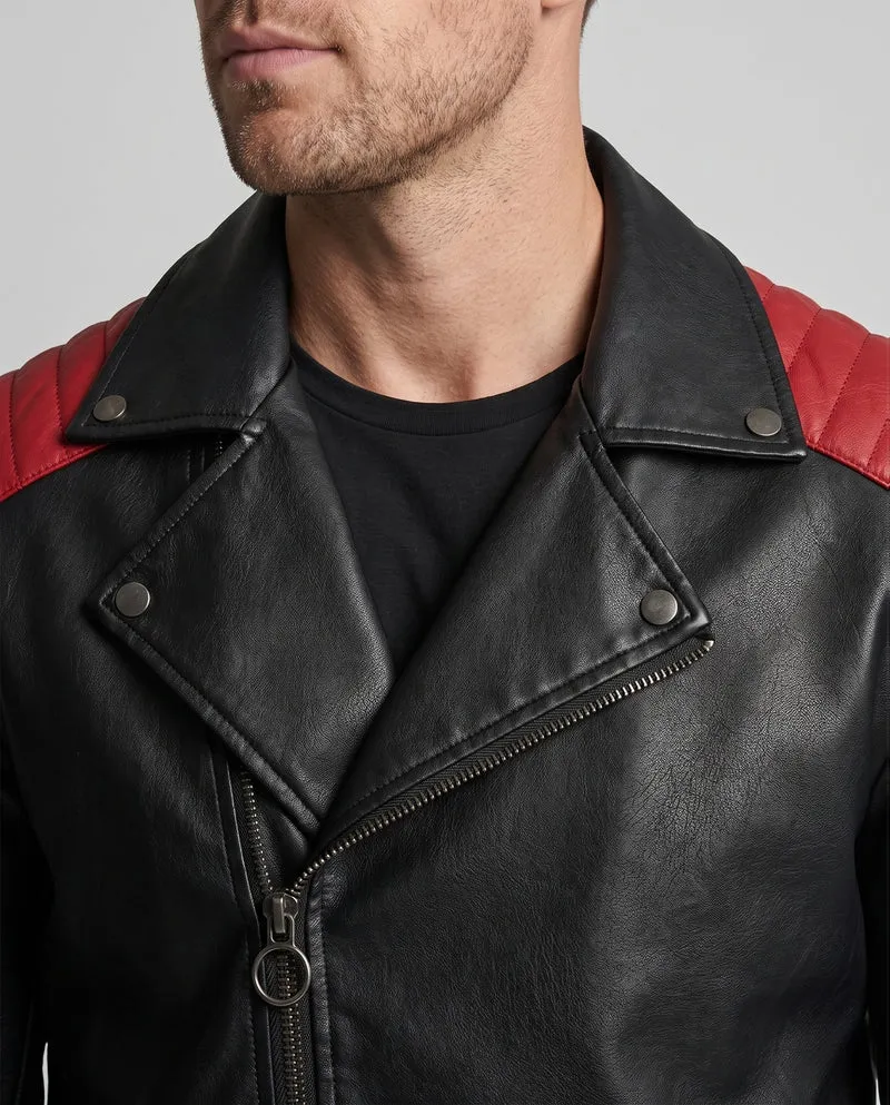 Herren Kunstleder Bikerjacke mit gesteppten Kontrastpaneelen und thermischer Fütterung Drune