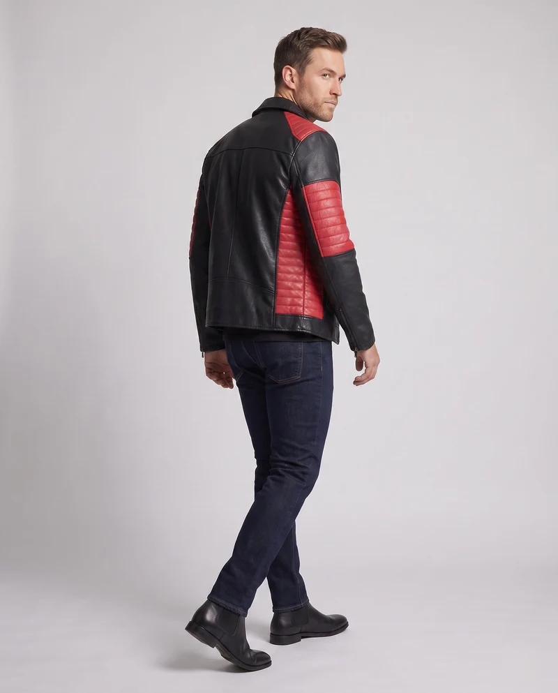 Herren Kunstleder Bikerjacke mit gesteppten Kontrastpaneelen und thermischer Fütterung Drune