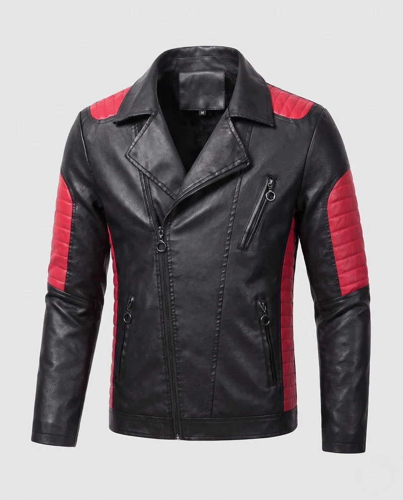 Herren Kunstleder Bikerjacke mit gesteppten Kontrastpaneelen und thermischer Fütterung Drune