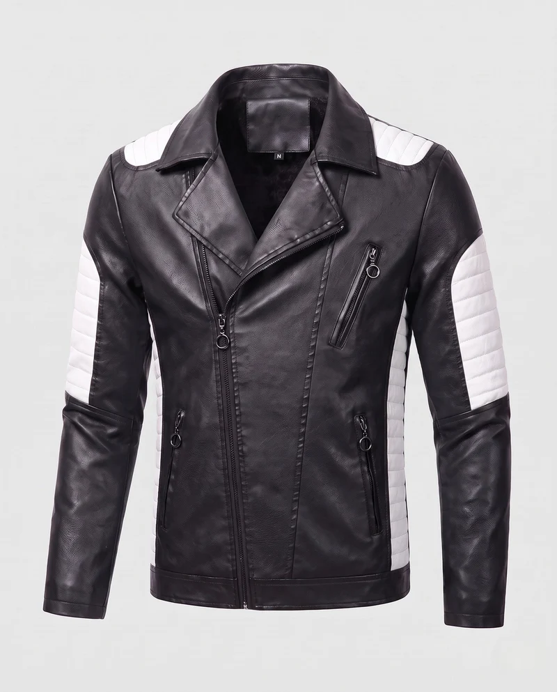 Herren Kunstleder Bikerjacke mit gesteppten Kontrastpaneelen und thermischer Fütterung Drune