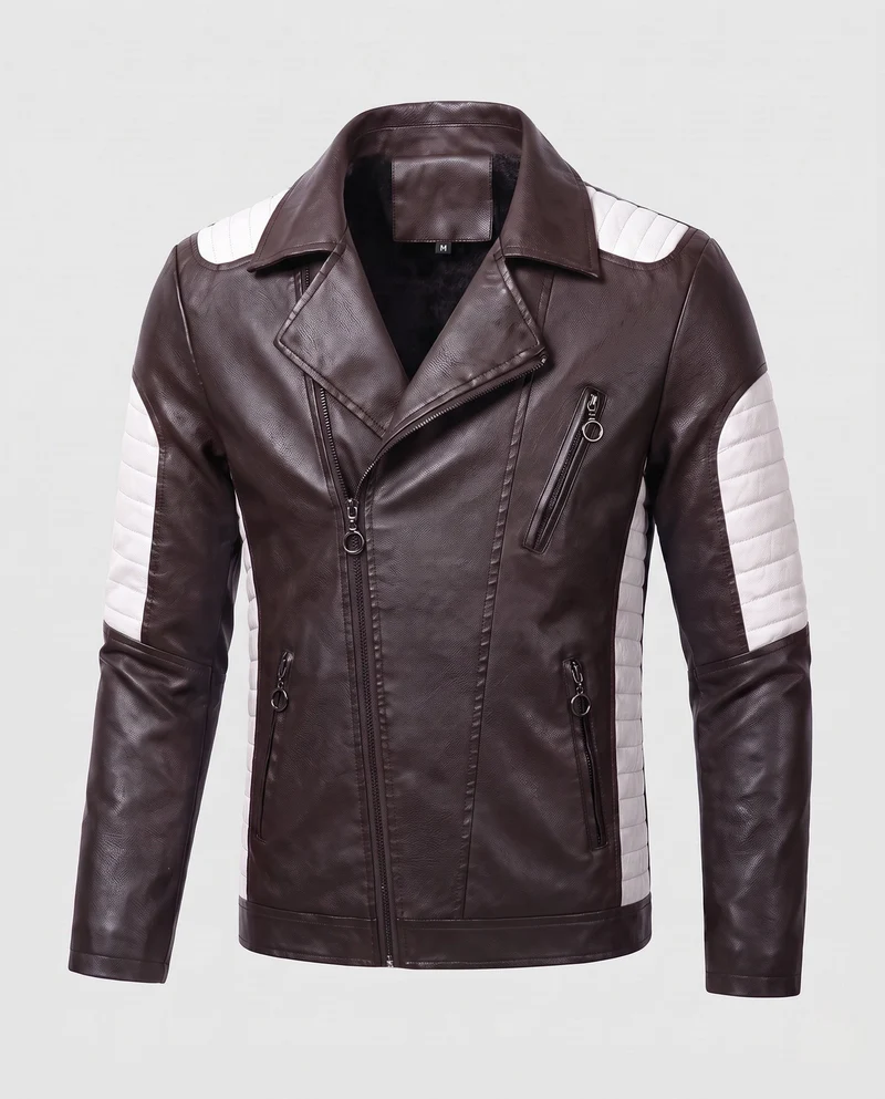 Herren Kunstleder Bikerjacke mit gesteppten Kontrastpaneelen und thermischer Fütterung Drune