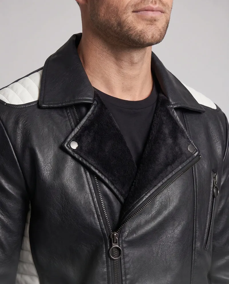 Herren Kunstleder Bikerjacke mit gestepptem Schulter- und Ärmel-Design und thermischer Fütterung Drune