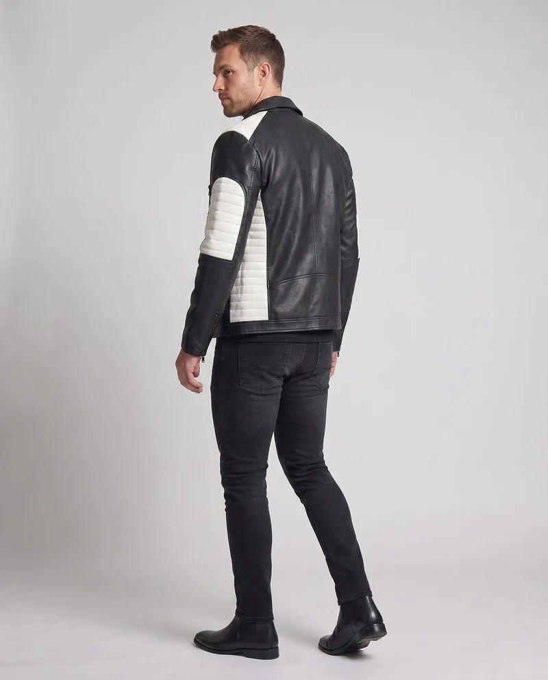 Herren Kunstleder Bikerjacke mit gestepptem Schulter- und Ärmel-Design und thermischer Fütterung Drune