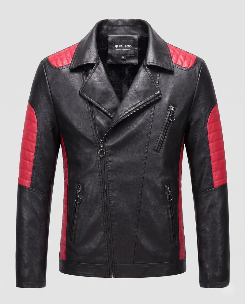Herren Kunstleder Bikerjacke mit gestepptem Schulter- und Ärmel-Design und thermischer Fütterung Drune