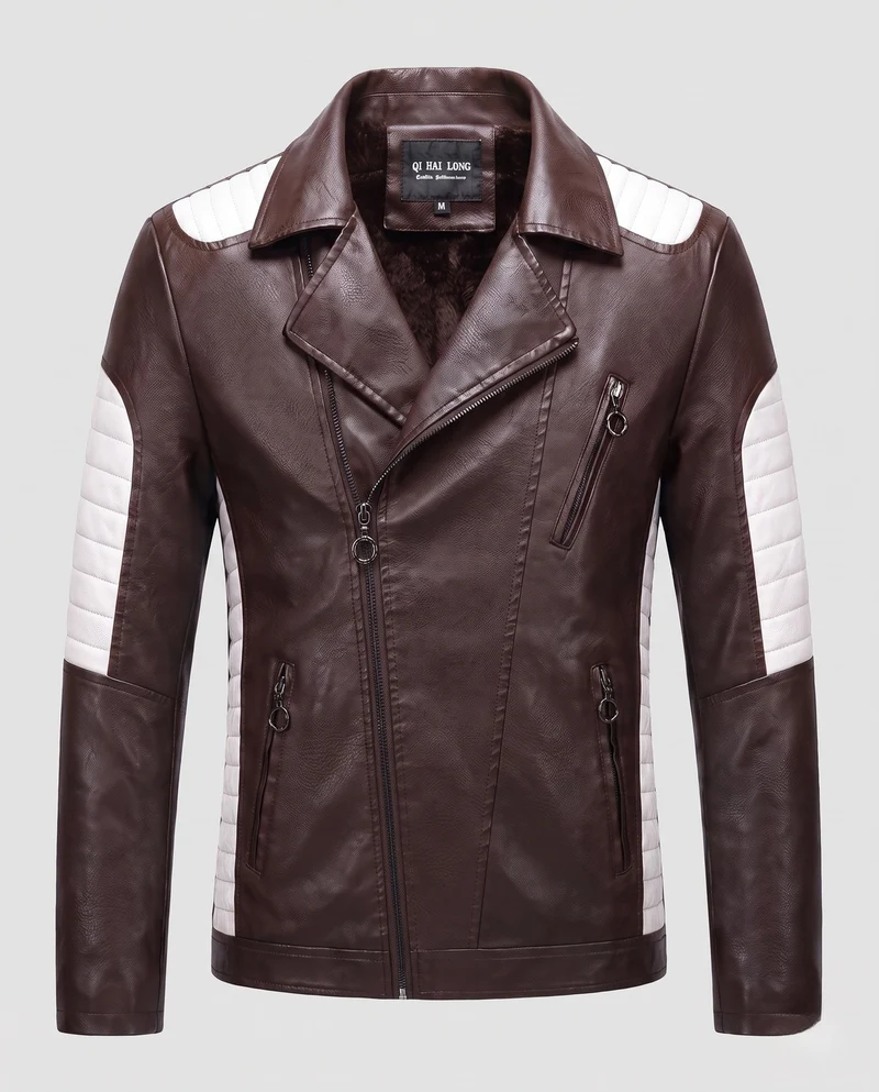 Herren Kunstleder Bikerjacke mit gestepptem Schulter- und Ärmel-Design und thermischer Fütterung Drune