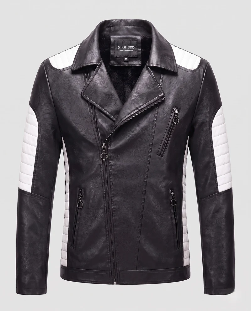 Herren Kunstleder Bikerjacke mit gestepptem Schulter- und Ärmel-Design und thermischer Fütterung Drune