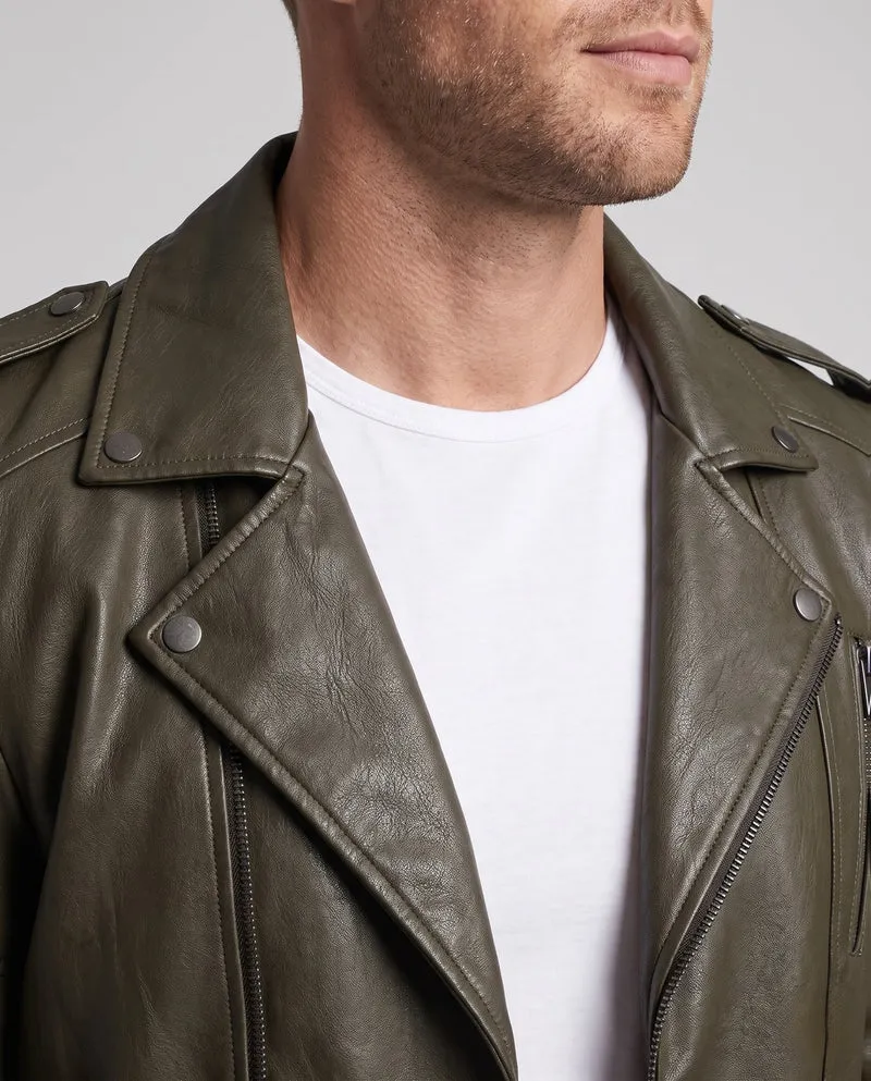 Herren Kunstleder Motorradjacke Slim Fit mit Schulterklappen und dekorativen Reißverschlüssen Drune