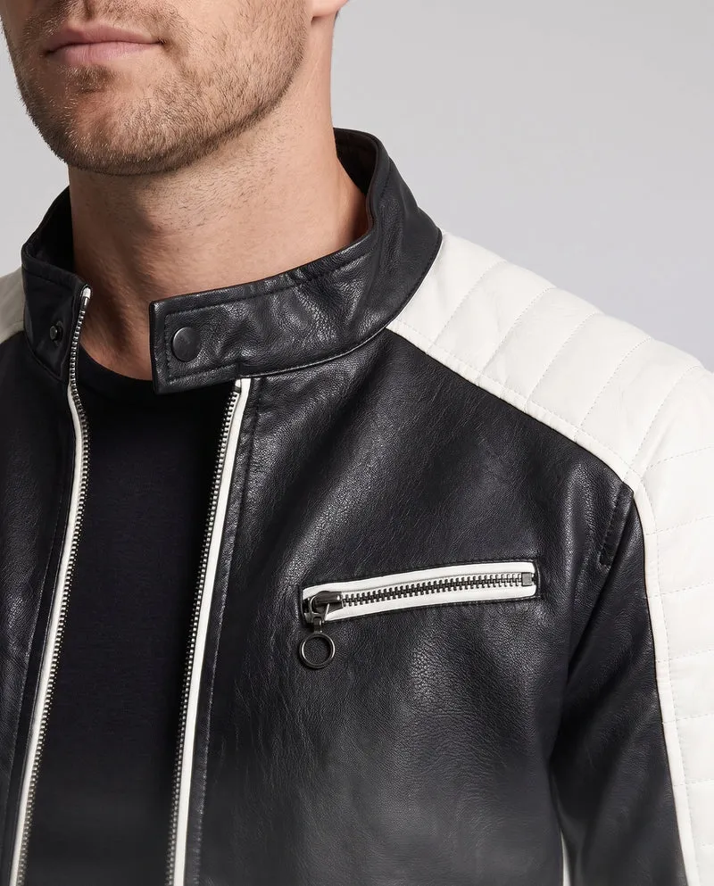 Herren Kunstleder Pilot Blouson mit gestepptem Schulterbereich, Reißverschluss-Taschen und Teddy-Futter Drune