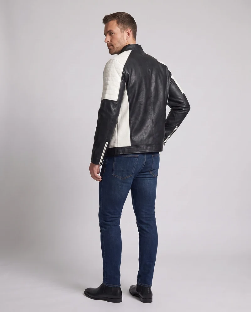 Herren Kunstleder Pilot Blouson mit gestepptem Schulterbereich, Reißverschluss-Taschen und Teddy-Futter Drune