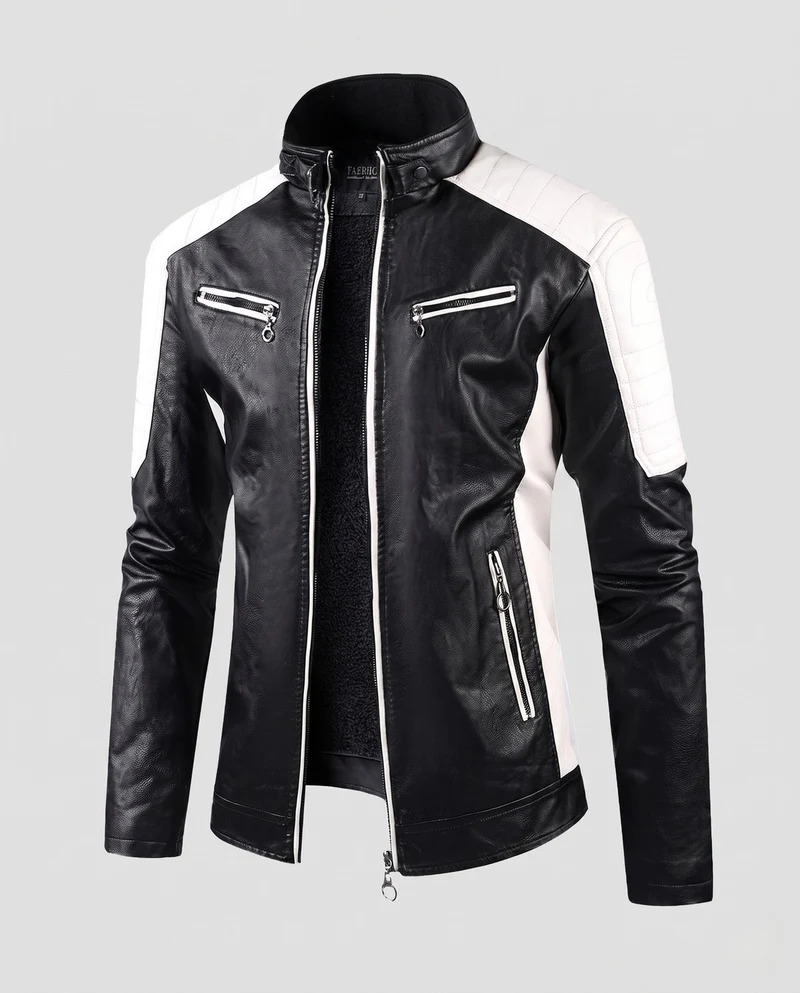 Herren Kunstleder Pilot Blouson mit gestepptem Schulterbereich, Reißverschluss-Taschen und Teddy-Futter Drune