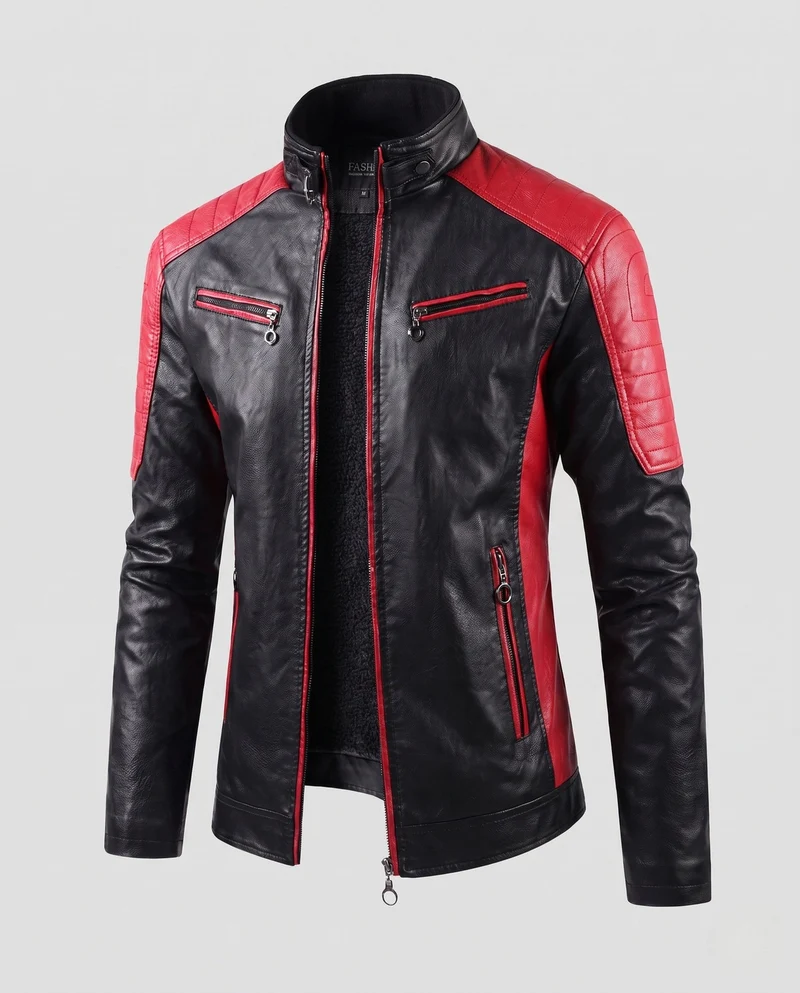 Herren Kunstleder Pilot Blouson mit gestepptem Schulterbereich, Reißverschluss-Taschen und Teddy-Futter Drune