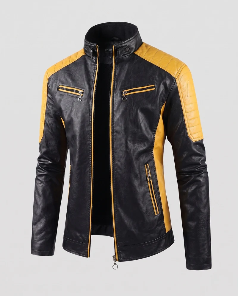 Herren Kunstleder Pilot Blouson mit gestepptem Schulterbereich, Reißverschluss-Taschen und Teddy-Futter Drune