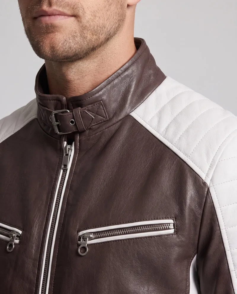 Herren Kunstleder Pilotjacke mit Sherpa-Futter und Stehkragen Drune