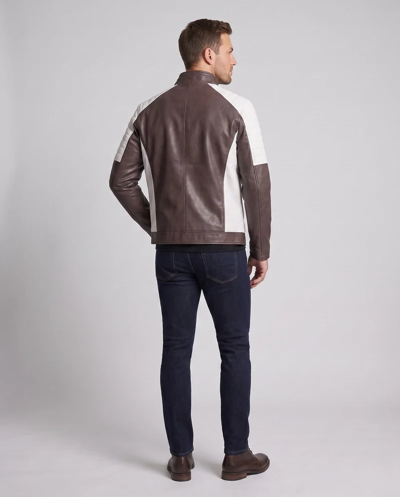 Herren Kunstleder Pilotjacke mit Sherpa-Futter und Stehkragen Drune