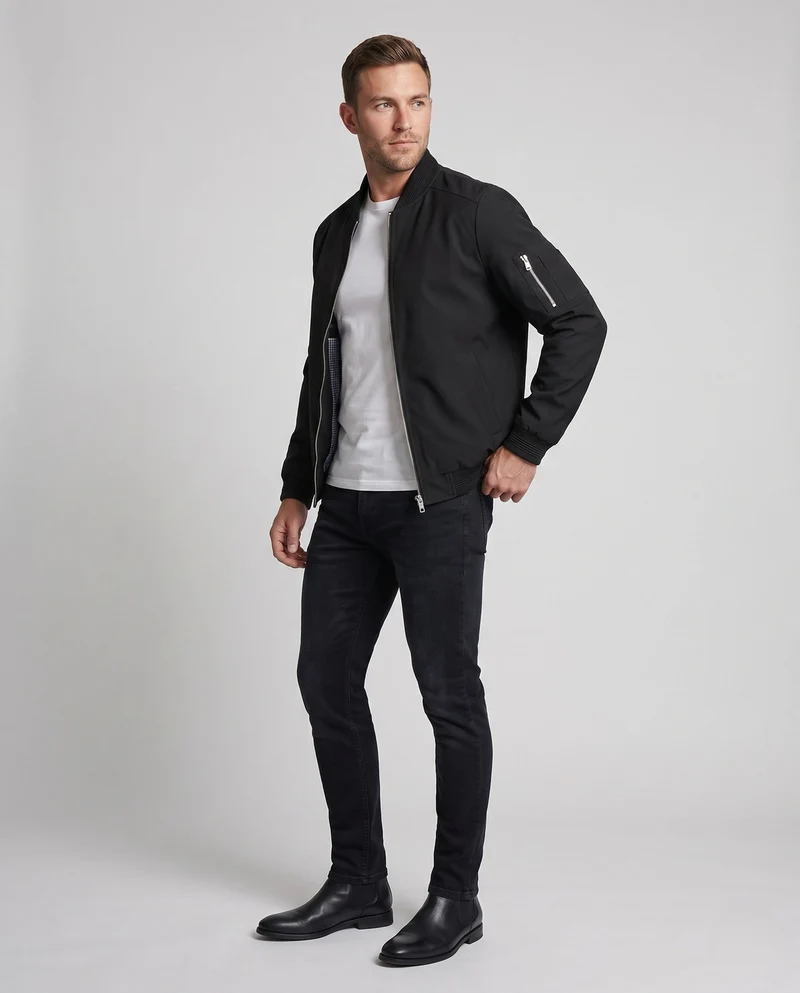 Herren kurze, cropped Bomberjacke im Pilotenstil mit Ärmeltasche und gerippten Bündchen Drune