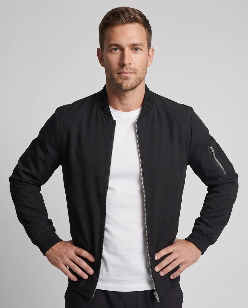 Herren kurze, cropped Bomberjacke im Pilotenstil mit Ärmeltasche und gerippten Bündchen Drune