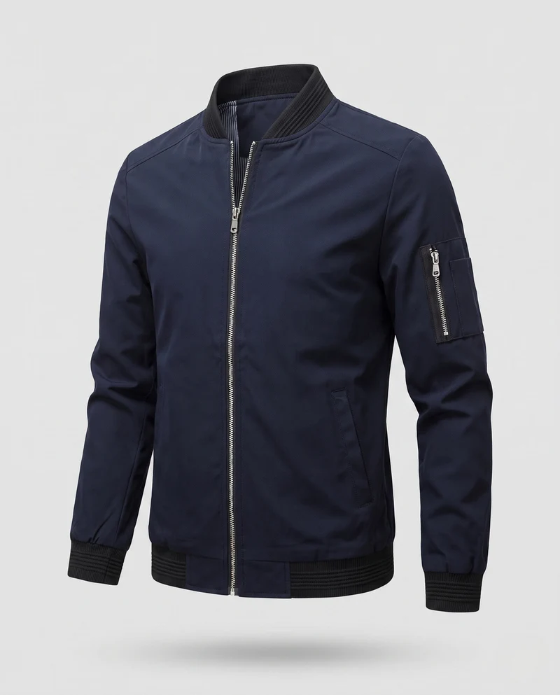 Herren kurze, cropped Bomberjacke im Pilotenstil mit Ärmeltasche und gerippten Bündchen Drune