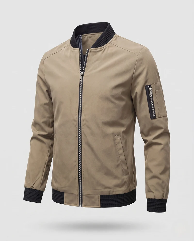 Herren kurze, cropped Bomberjacke im Pilotenstil mit Ärmeltasche und gerippten Bündchen Drune