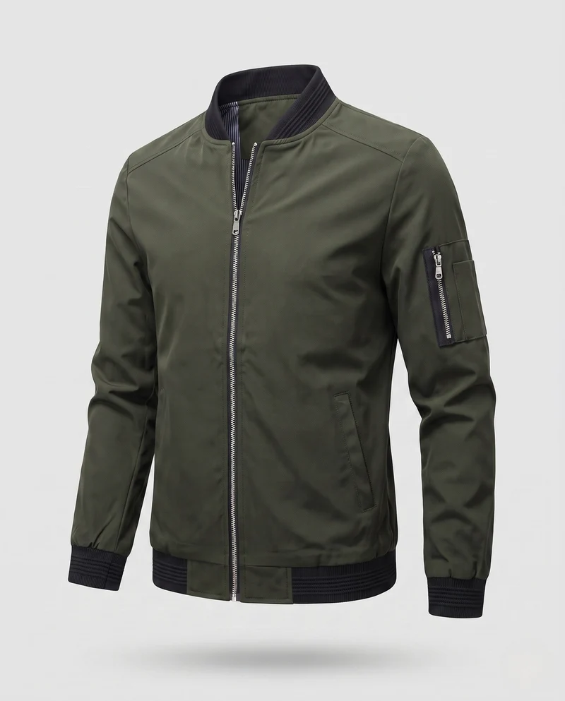 Herren kurze, cropped Bomberjacke im Pilotenstil mit Ärmeltasche und gerippten Bündchen Drune
