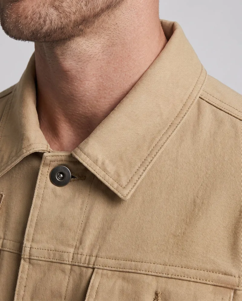 Herren Kurzschnitt Canvas Truckerjacke im Workwear-Look mit Hemdkragen, Klapptaschen und Ärmelpatch Drune